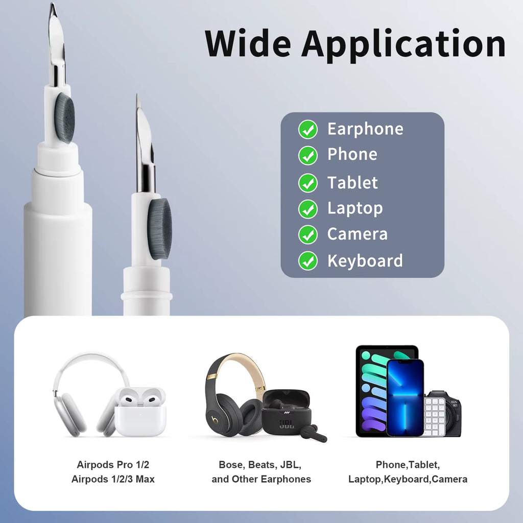 3 in 1 Bluetooth Earphones Cleaning Pen Tool for Airpods Pro 3 2 1 Earbuds Case Cleaner Kit Brush Pen for Xiaomi Iphone Earbuds