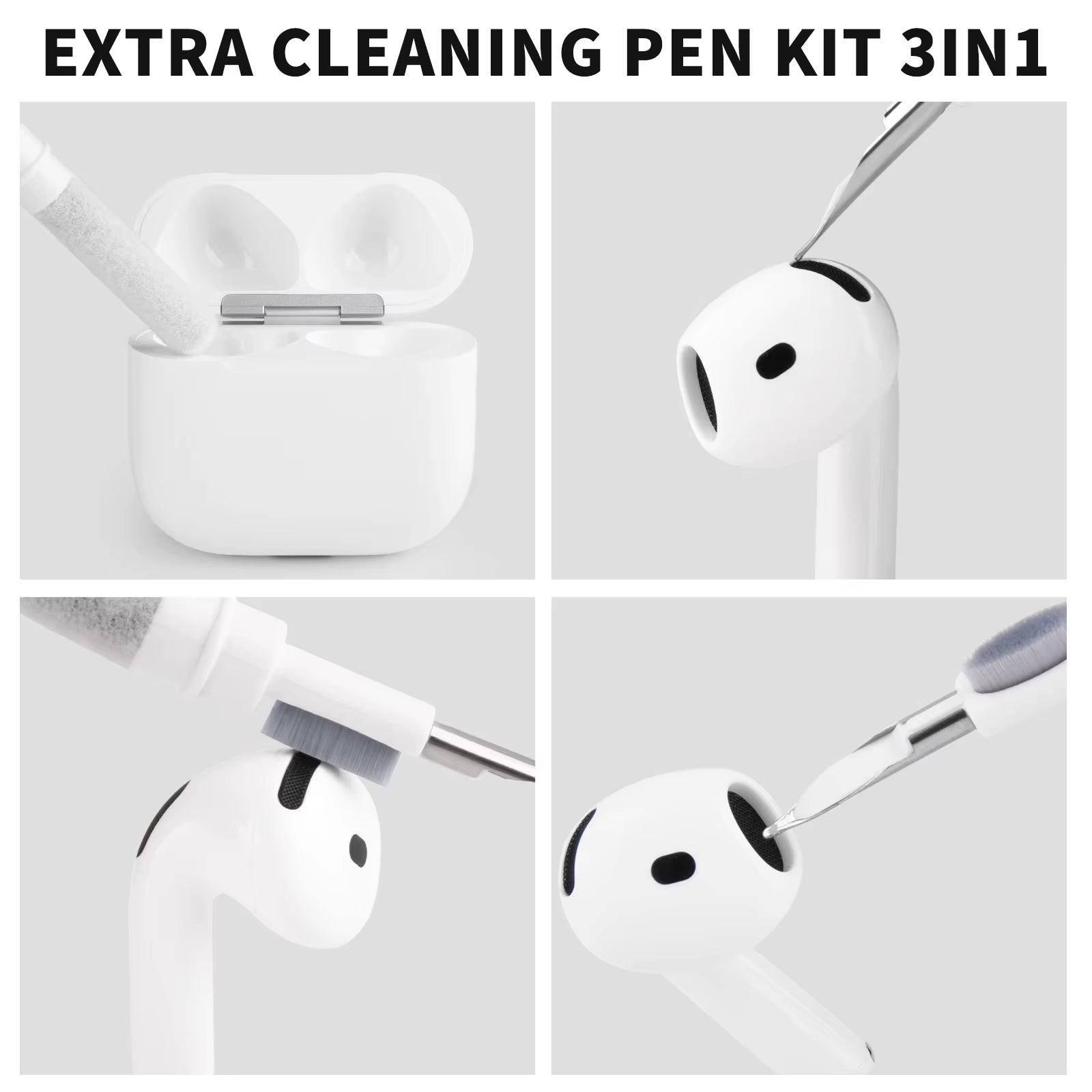 3 in 1 Bluetooth Earphones Cleaning Pen Tool for Airpods Pro 3 2 1 Earbuds Case Cleaner Kit Brush Pen for Xiaomi Iphone Earbuds